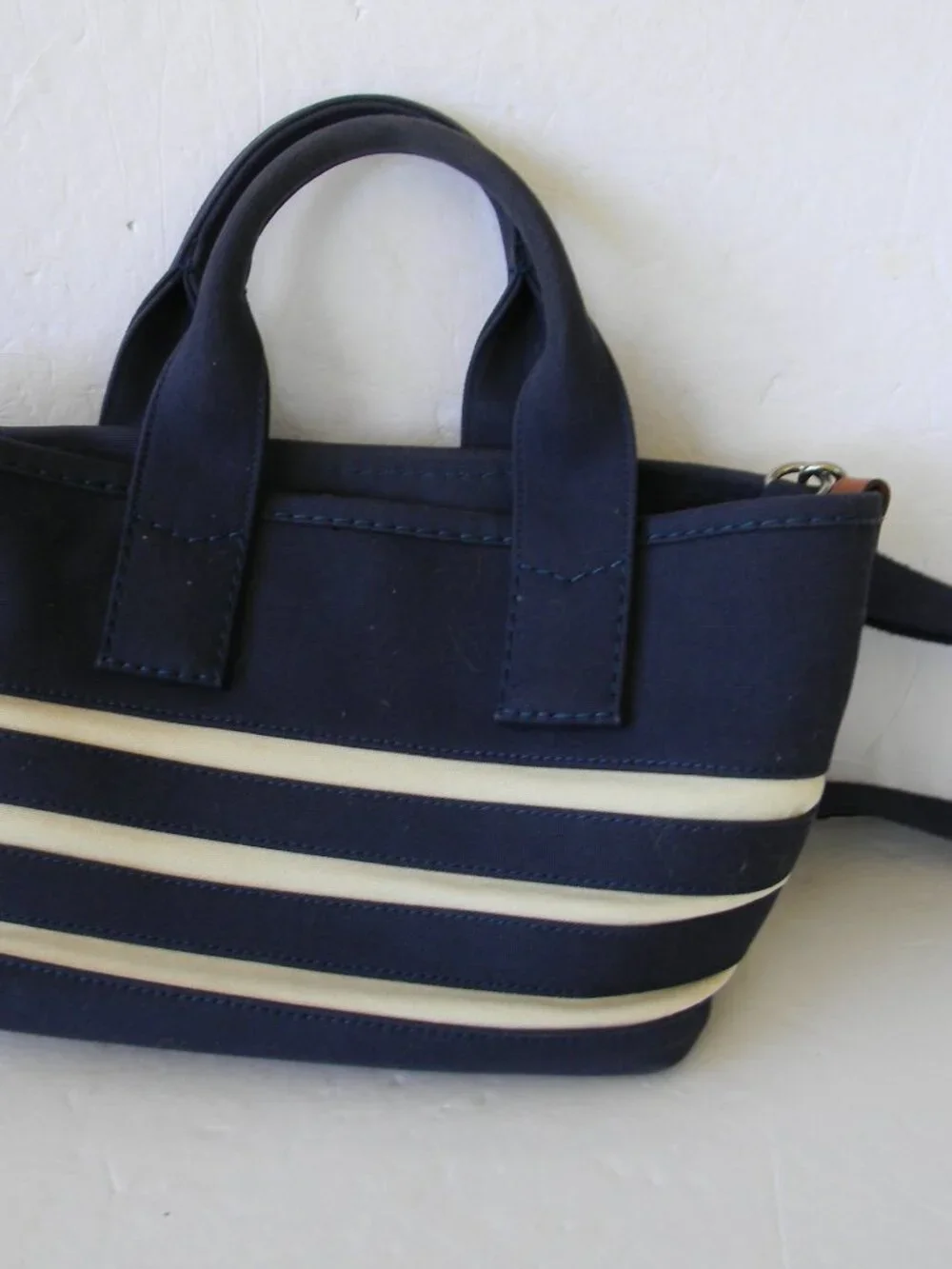 MARC BY MARC JACOBS ST. TROPEZ NAVY BLUE SEQUIN STRIPED SATCHEL CROSSBODY FLAG